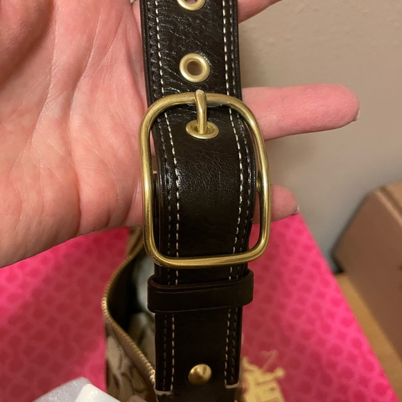 NWT Coach mint condition signature, small round hobo khaki with chestnut leather - Picture 4 of 8